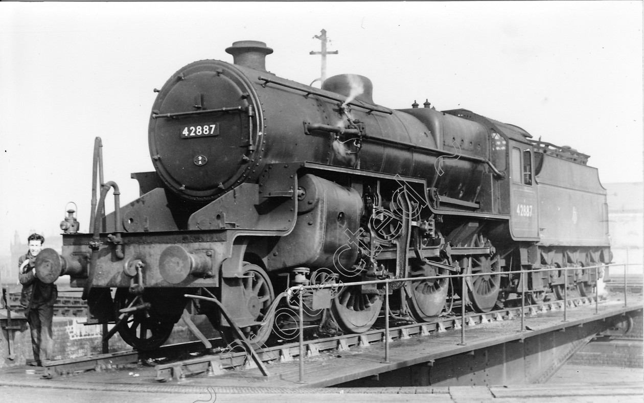 WD0657 
 ENGINE CLASS: Moguls 2-6-0 ENGINE NUMBER: 42887 LOCATION: Longsight DATE: 10 October 1951 COMMENTS: 
 Keywords: 10 October 1951, 42887, Cooperline, Longsight, Moguls 2-6-0, Steam, WD Cooper, locomotives, railway photography, trains