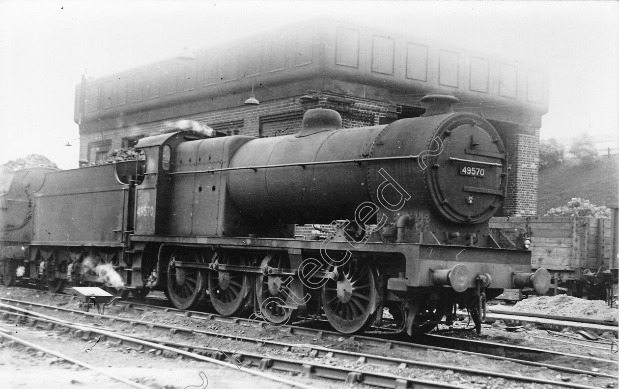 WD0765 
 ENGINE CLASS: Fowler 0-8-0 ENGINE NUMBER: 49570 LOCATION: Agecroft DATE: 14 July 1950 COMMENTS: 
 Keywords: 14 July 1950, 49570, Agecroft, Cooperline, Fowler 0-8-0, Steam, WD Cooper, locomotives, railway photography, trains