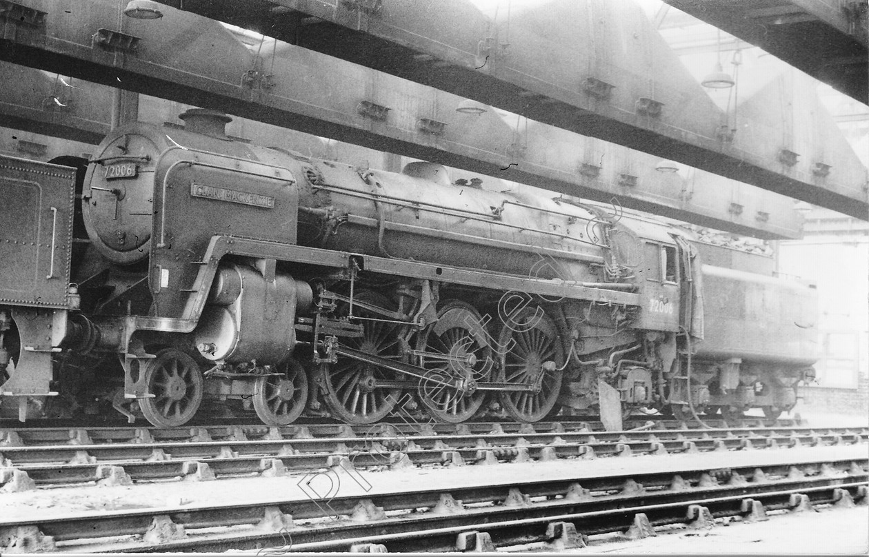 WD1384 
 ENGINE CLASS: Clan Class ENGINE NUMBER: 72006 LOCATION: inside Patricroft shed DATE: COMMENTS: 
 Keywords: 72006, Clan Class, Cooperline, Steam, WD Cooper, inside Patricroft shed, locomotives, railway photography, trains