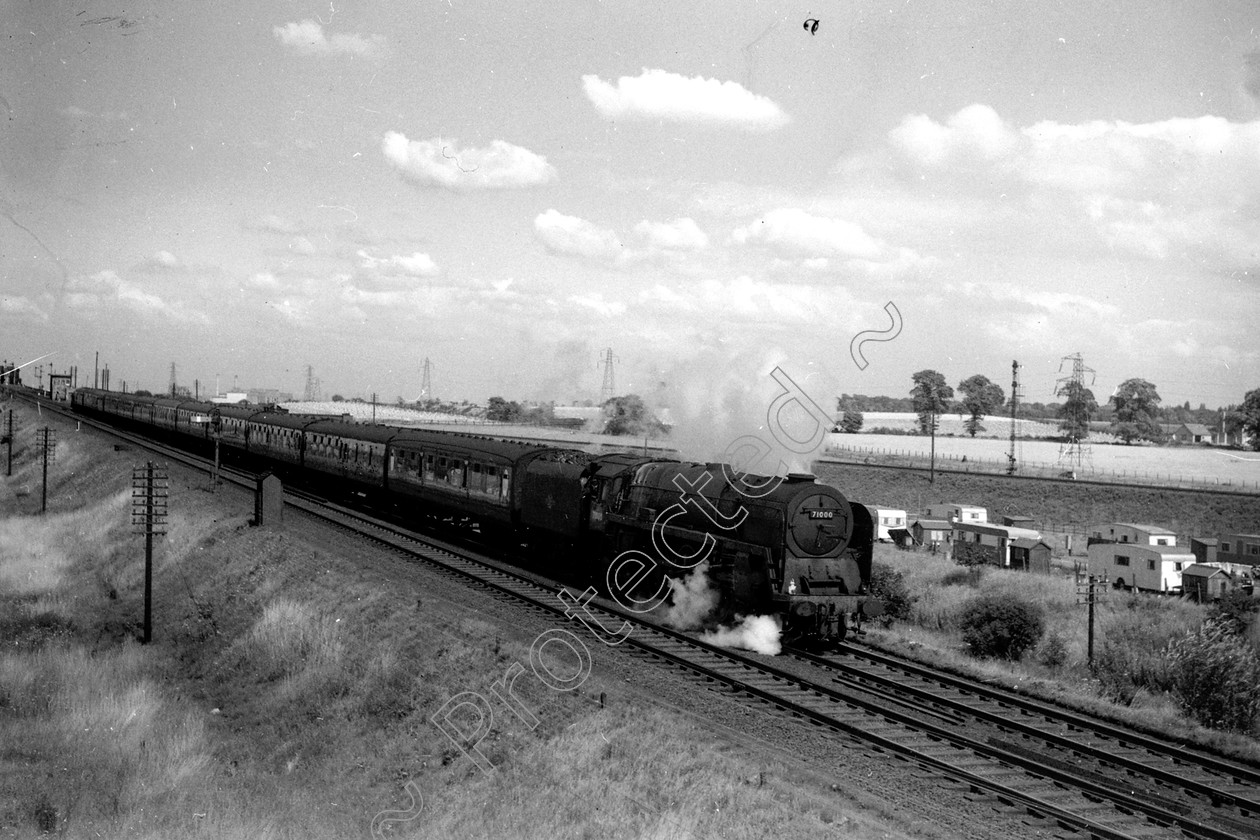 WD1393 
 ENGINE CLASS: Clan Class ENGINE NUMBER: 71000 LOCATION: Moore DATE: 08 August 1960 COMMENTS: 
 Keywords: 08 August 1960, 71000, Clan Class, Cooperline, Moore, Steam, WD Cooper, locomotives, railway photography, trains