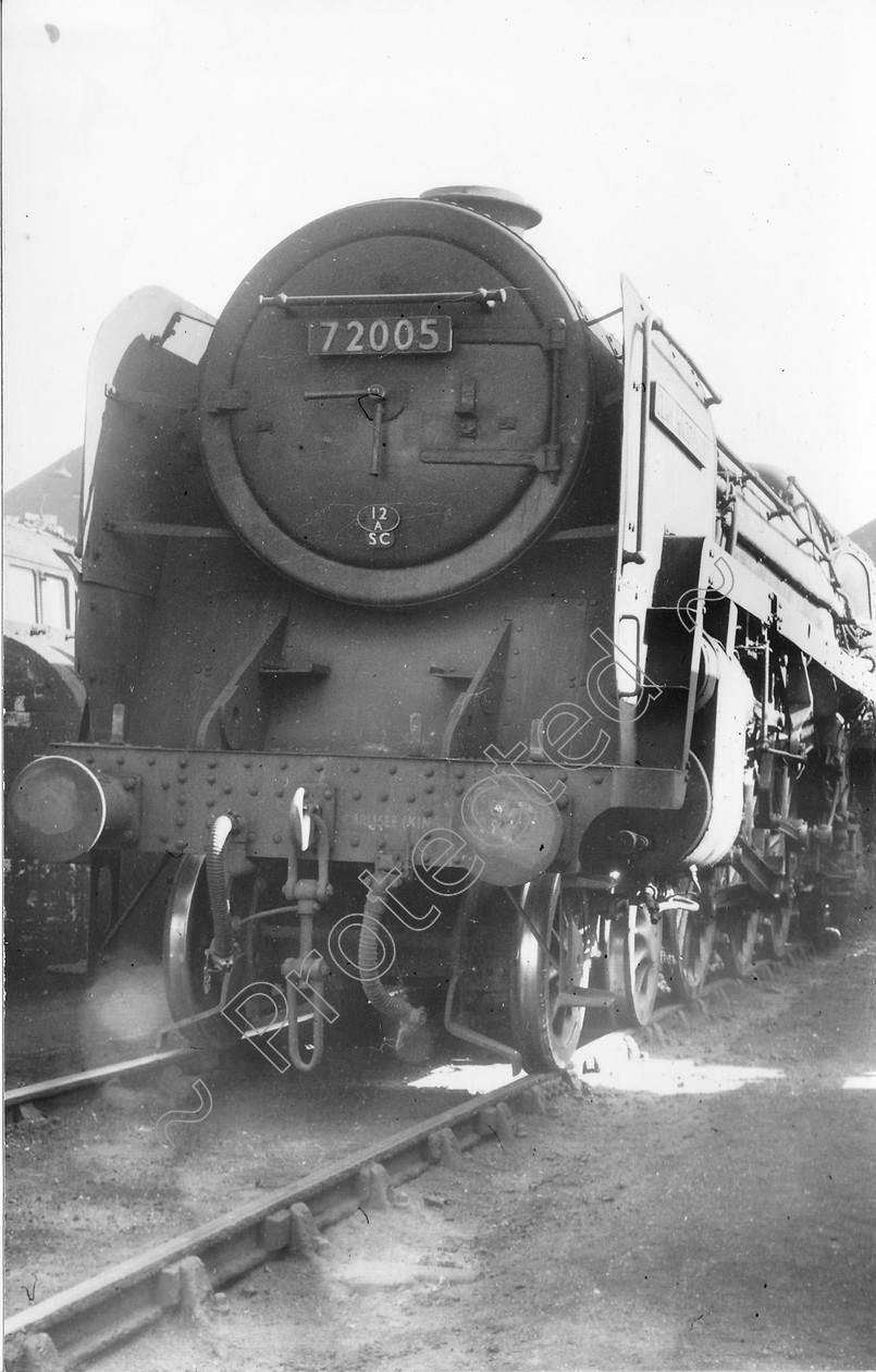 WD1381 
 ENGINE CLASS: Clan Class ENGINE NUMBER: 72005 LOCATION: Kingmoor DATE: 27 August 1964 COMMENTS: 
 Keywords: 27 August 1964, 72005, Clan Class, Cooperline, Kingmoor, Steam, WD Cooper, locomotives, railway photography, trains