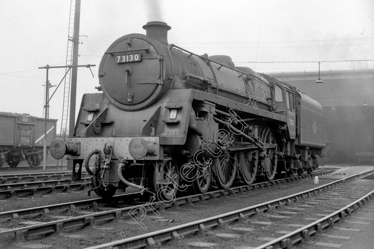 WD2441 
 ENGINE CLASS: BR 73000 4-6-0 ENGINE NUMBER: 73130 LOCATION: Patricroft DATE: 09 May 1961 COMMENTS: 
 Keywords: 09 May 1961, 73130, BR 73000 4-6-0, Cooperline, Patricroft, Steam, WD Cooper, locomotives, railway photography, trains