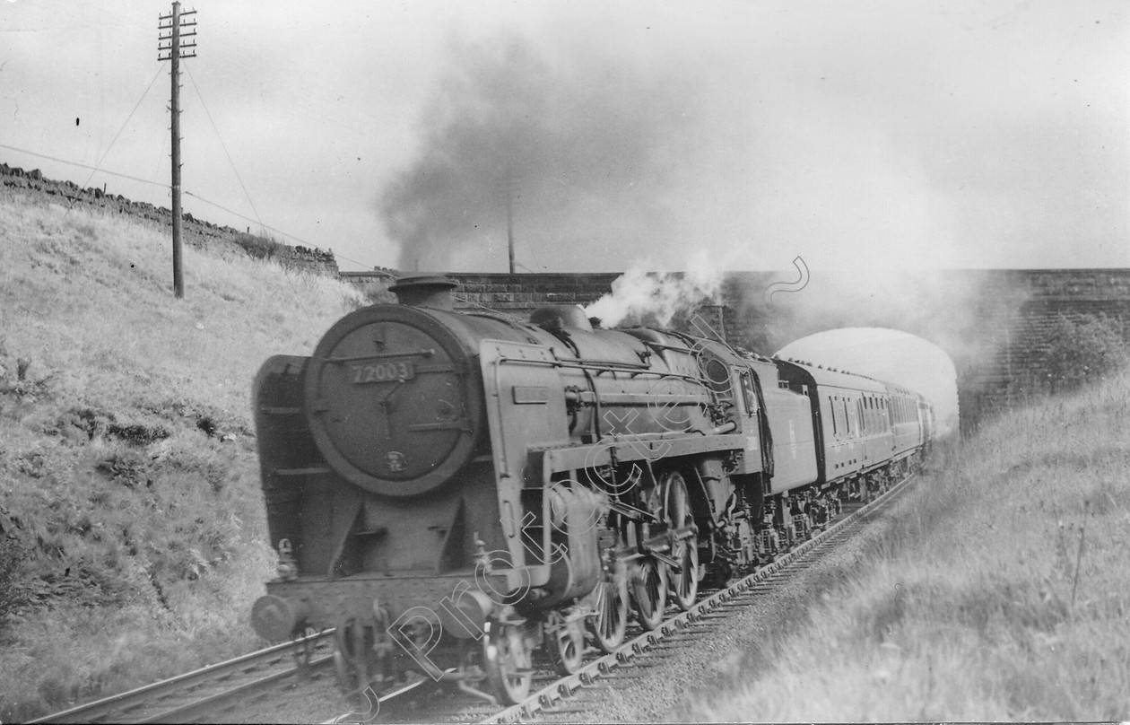 WD1378 
 ENGINE CLASS: Clan Class ENGINE NUMBER: 72003 LOCATION: Scotchmans bridge DATE: 26 August 1959 COMMENTS: 
 Keywords: 26 August 1959, 72003, Clan Class, Cooperline, Scotchmans Bridge, Steam, WD Cooper, locomotives, railway photography, trains