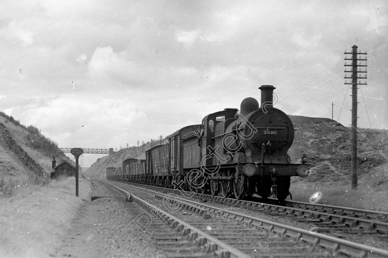 WD0739 
 ENGINE CLASS: Class 4 0-6-0 ENGINE NUMBER: 3585 LOCATION: Shap DATE: 30 July 1947 COMMENTS: 
 Keywords: 30 July 1947, 3585, Class 4 0-6-0, Cooperline, Shap, Steam, WD Cooper, locomotives, railway photography, trains