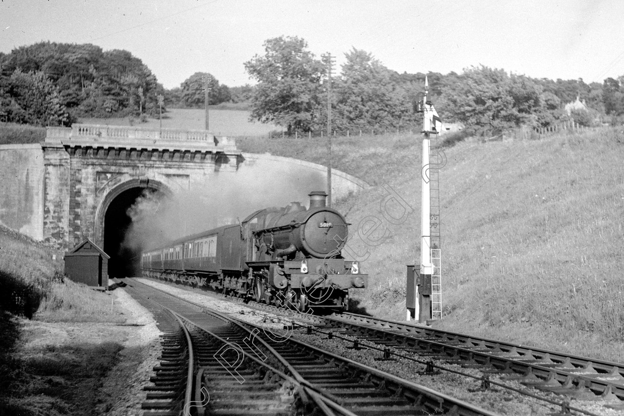 WD2845 
 ENGINE CLASS: GWR ENGINE NUMBER: 5019 LOCATION: Box Tunnel DATE: 00.05.1953 COMMENTS: 
 Keywords: 00.05.1953, 5019, Box Tunnel, Cooperline, GWR, Steam, WD Cooper, locomotives, railway photography, trains