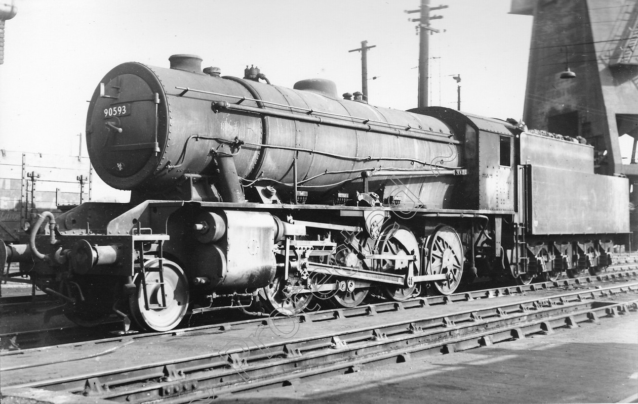 WD2529 
 ENGINE CLASS: Riddles 2-8-0 90000 ENGINE NUMBER: 90593 LOCATION: Patricroft DATE: 31 May 1957 COMMENTS: 
 Keywords: 31 May 1957, 90593, Cooperline, Patricroft, Riddles 2-8-0 90000, Steam, WD Cooper, locomotives, railway photography, trains