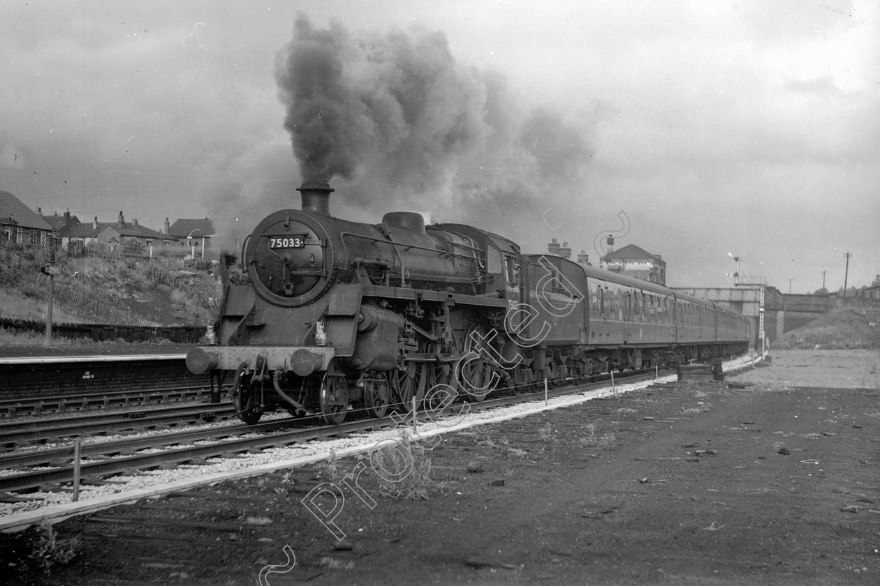 WD2483 
 ENGINE CLASS: BR 75000 4-6-0 ENGINE NUMBER: 75033 LOCATION: Moorside DATE: 15 June 1965 COMMENTS: 
 Keywords: 15 June 1965, 75033, BR 75000 4-6-0, Cooperline, Moorside, Steam, WD Cooper, locomotives, railway photography, trains