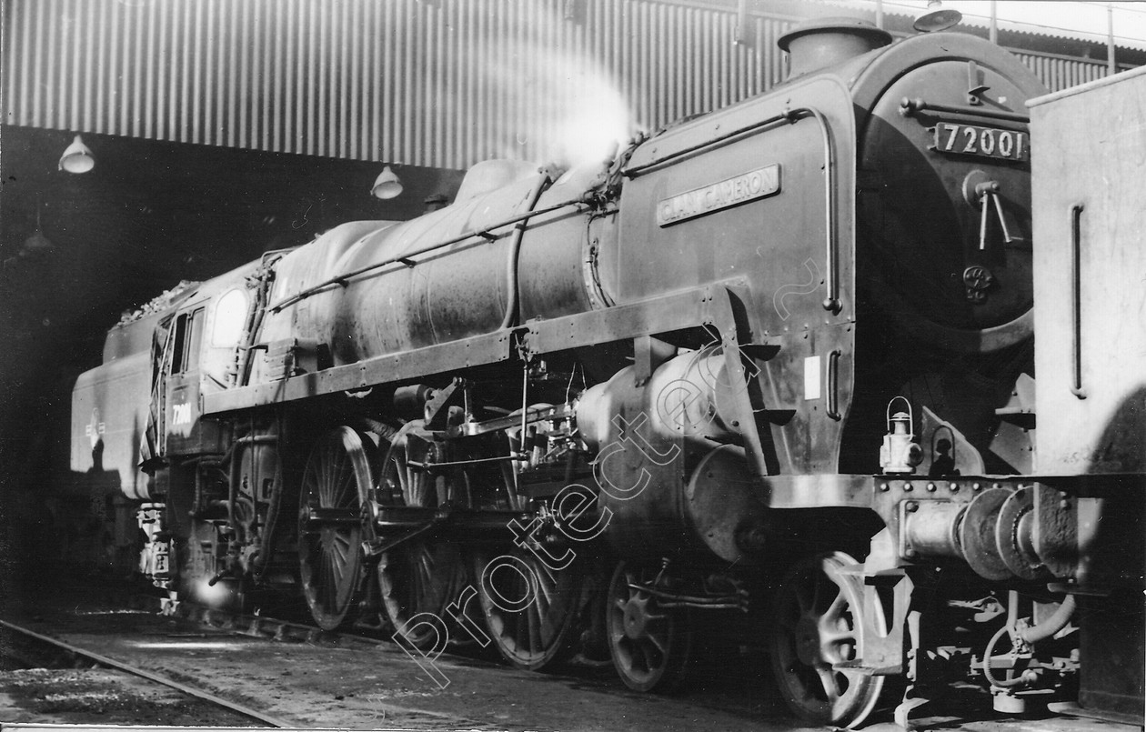 WD1374 
 ENGINE CLASS: Clan Class ENGINE NUMBER: 72001 LOCATION: Patricroft Shed DATE: 27 April 1962 COMMENTS: 
 Keywords: 27 April 1962, 72001, Clan Class, Cooperline, Patricroft Shed, Steam, WD Cooper, locomotives, railway photography, trains